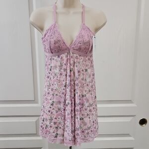 French Affair | Floral Lilac Lace Babydoll Lingerie W/Matching Thong NWT Size M